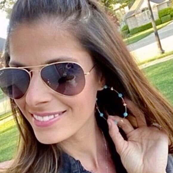 Stella & Dot Madison Hoop Earrings Turquoise Gold Plated 2.5″ - Picture 3 of 9